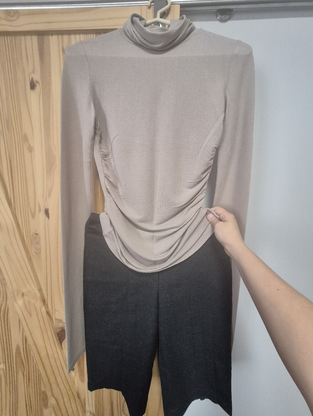 Christian Dior Taupe Long-Sleeve Turtleneck Top With NAF NAF Shorts Fall Set